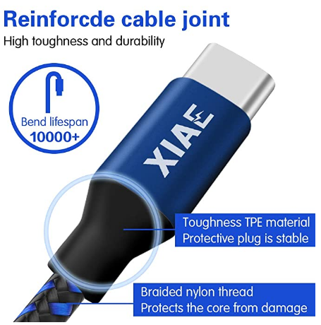 USB C Cable, XIAE 5Pack (3/3/6/6/10FT) Nylon Braided Fast Charging Cable Aluminu...